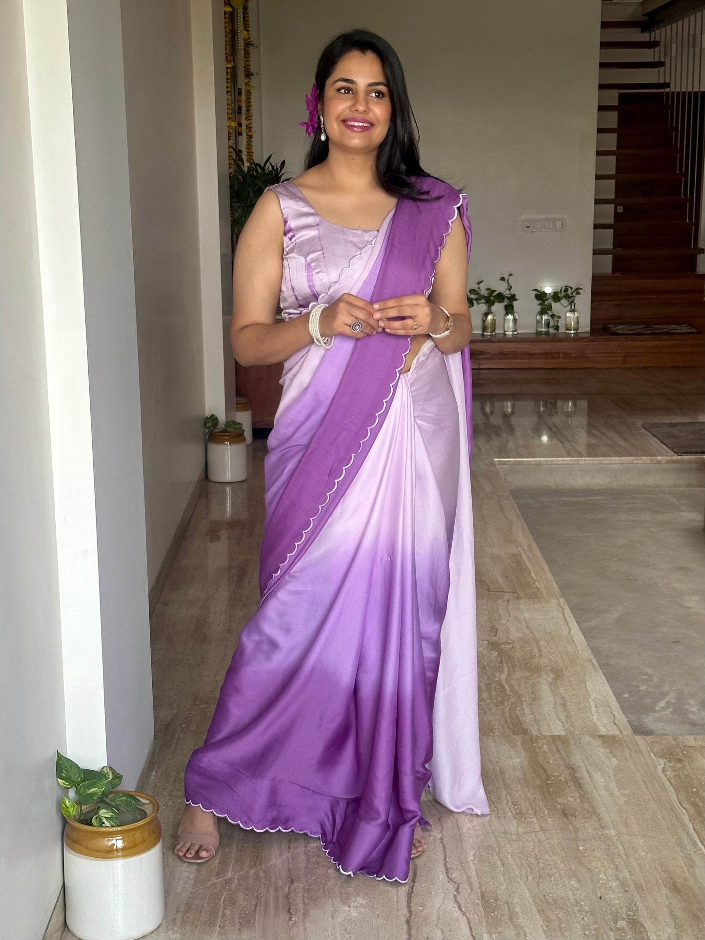 Purple Ombré Cotton Satin Saree