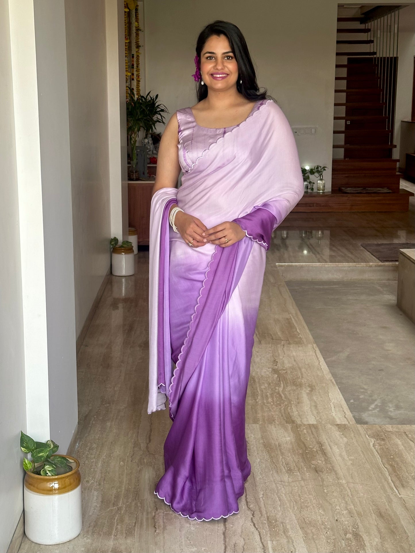 Purple Ombré Cotton Satin Saree