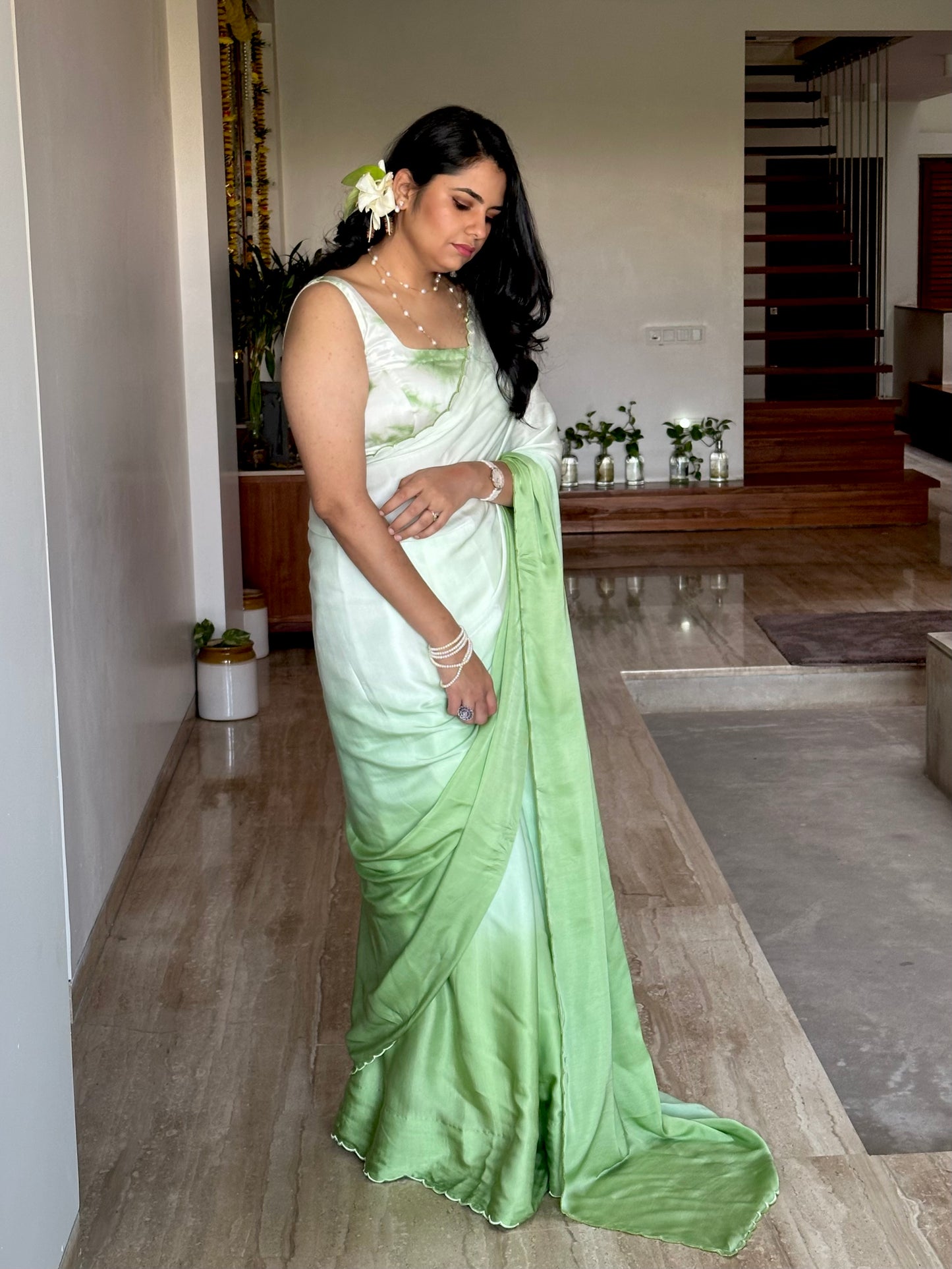 Mehendi Green Ombré Cotton Satin Saree