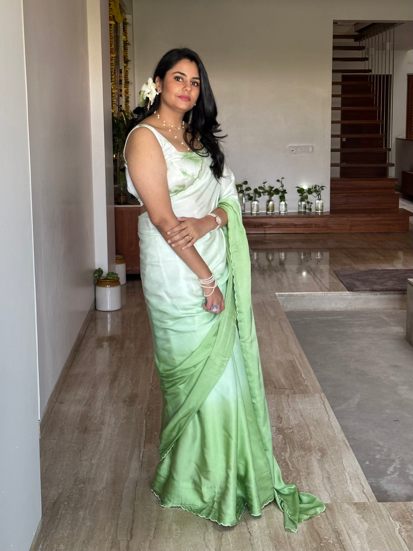 Mehendi Green Ombré Cotton Satin Saree