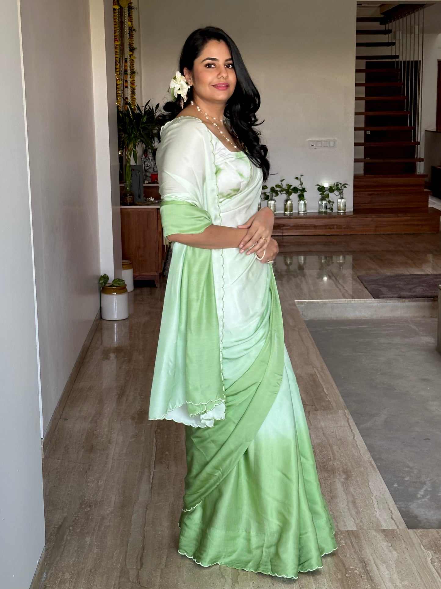 Mehendi Green Ombré Cotton Satin Saree