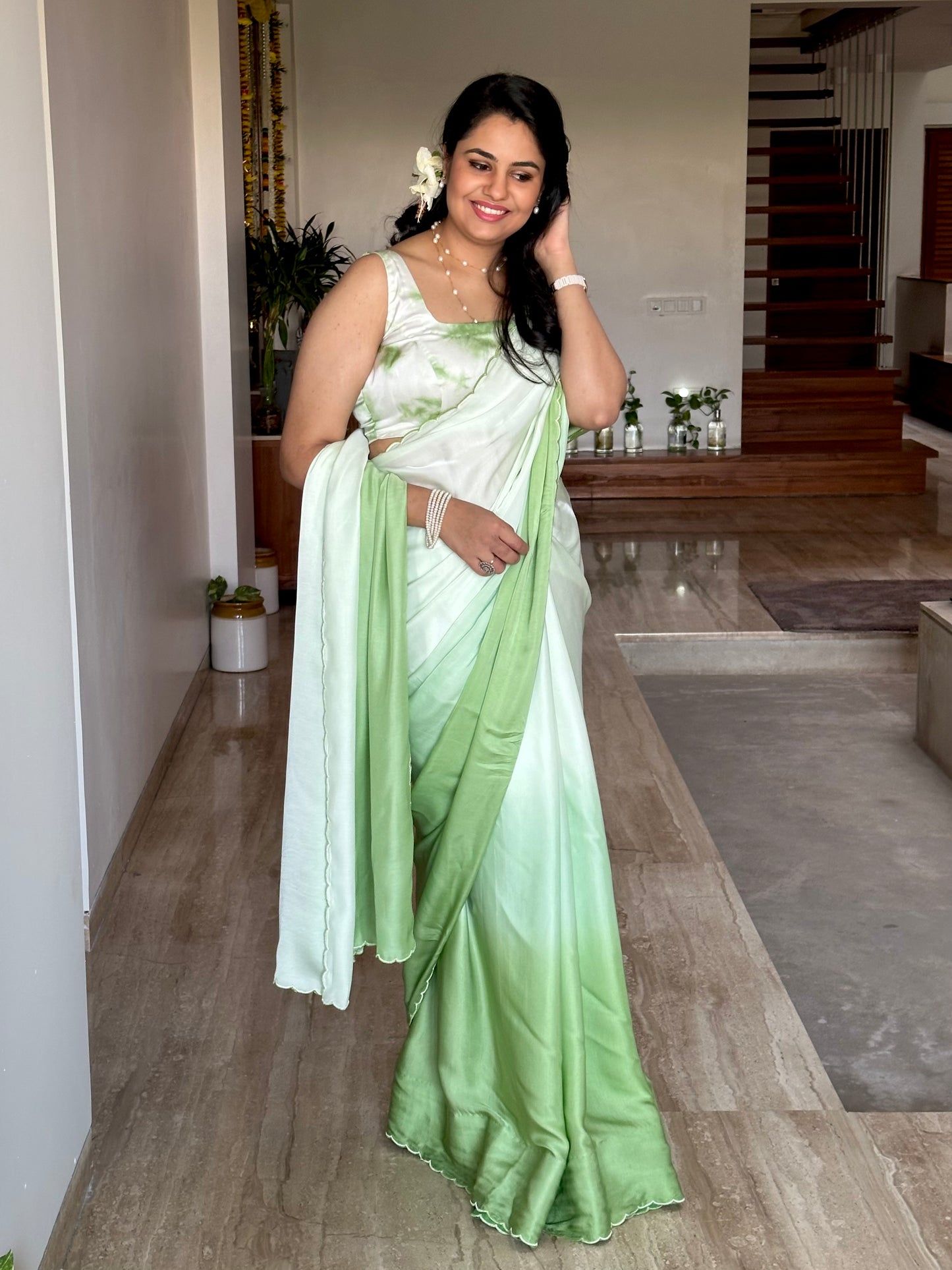Mehendi Green Ombré Cotton Satin Saree