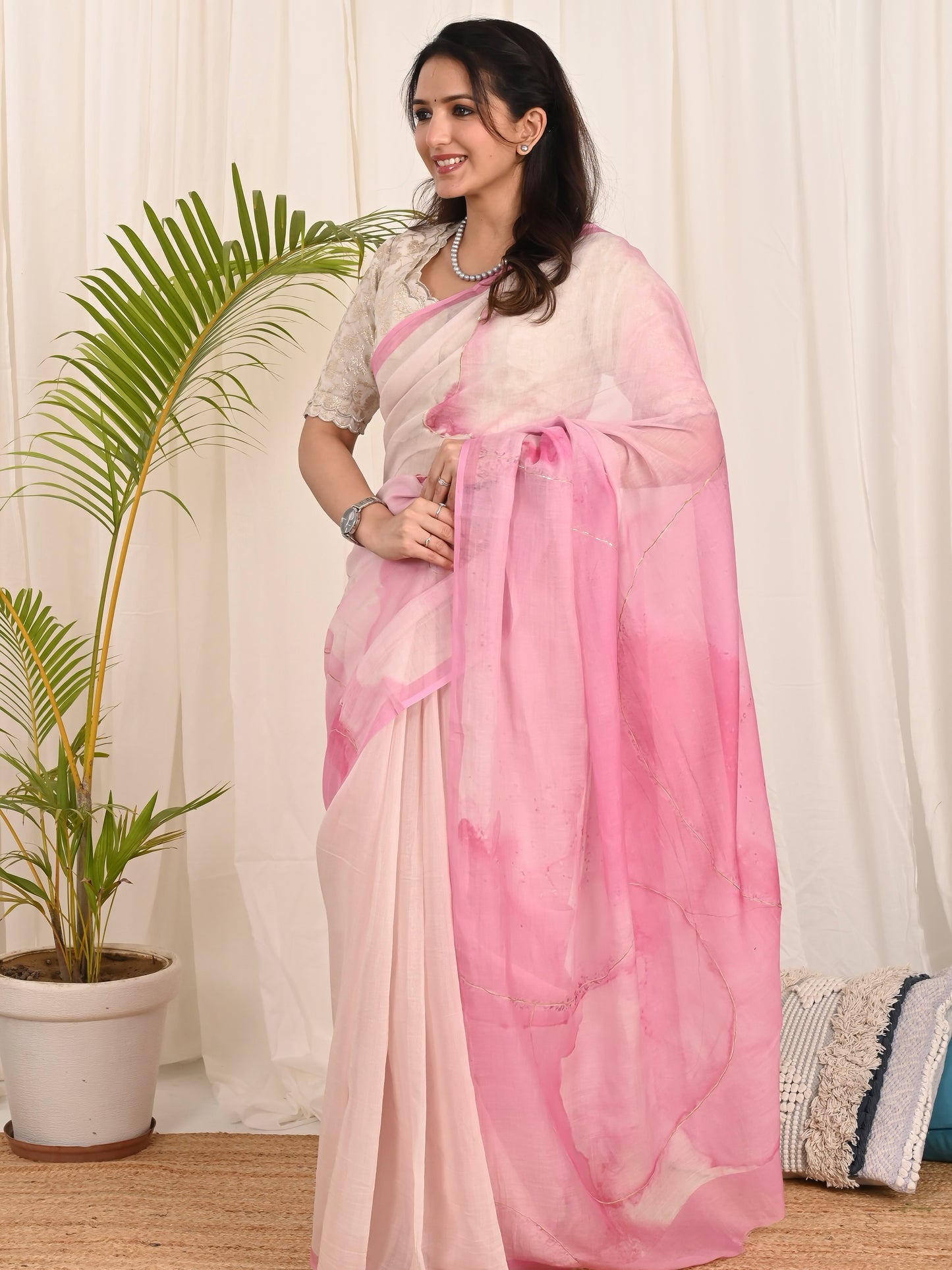 Pink Samudrika Mul Mul Saree