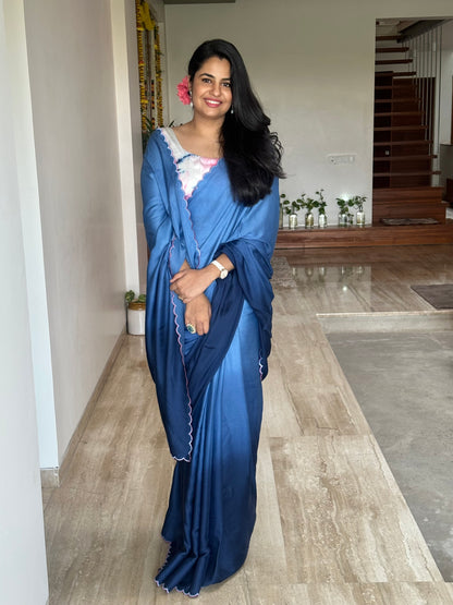 Royal Blue Ombré Cotton Satin Saree