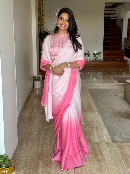 Pink Ombré Cotton Satin Saree