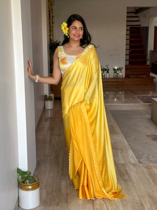 Yellow Ombré Cotton Satin Saree
