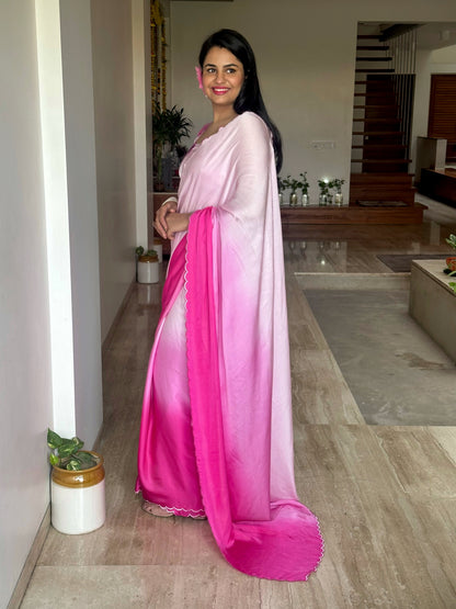 Dark Pink Ombré Cotton Satin Saree