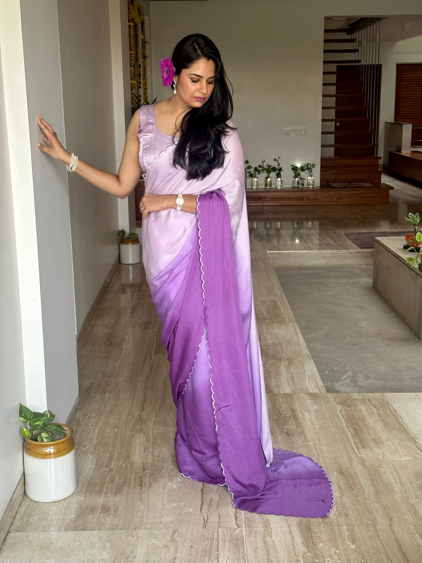 Purple Ombré Cotton Satin Saree