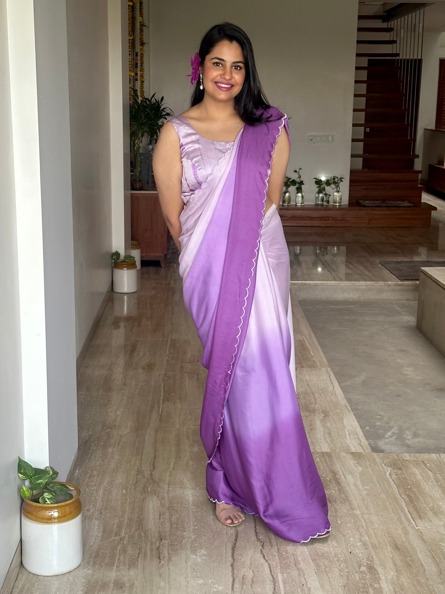 Purple Ombré Cotton Satin Saree