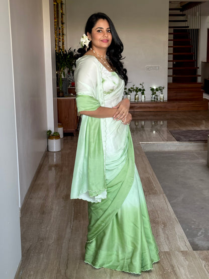 Mehendi Green Ombré Cotton Satin Saree