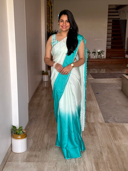 Sea Green Ombré Cotton Satin Saree
