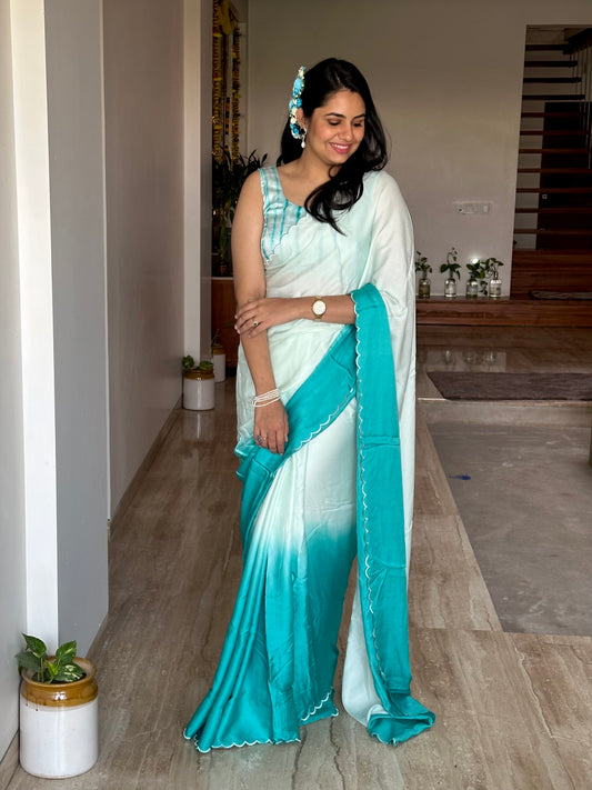 Sea Green Ombré Cotton Satin Saree